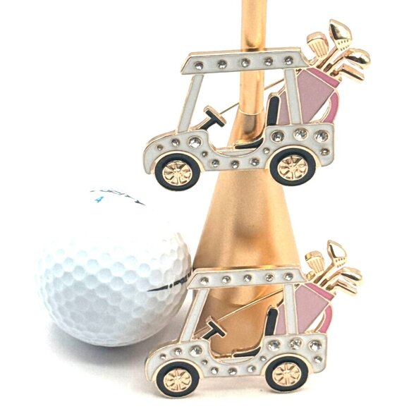 2/$30 Golf Cart Rhinestone Brooches & 18th Hole Earrings Set - Picture 3 of 8